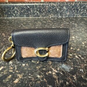 Coach Tabby Leather Card Case Coin Pouch Black & Tan Brass Hardware